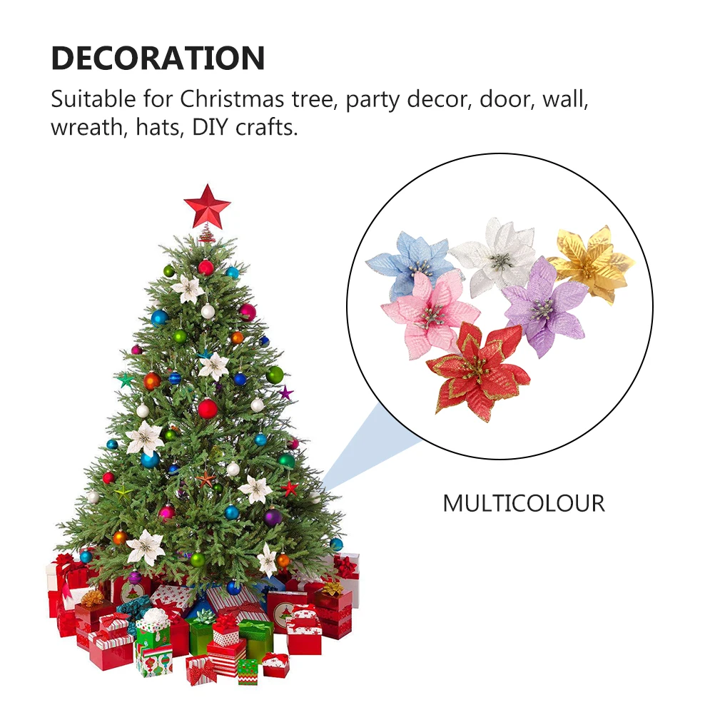 

36pcs Flowers Decoration Cloth Material Gold Powder Safflower Tree naments Mini Room Faux DIY Party Home Decor Christmas flower