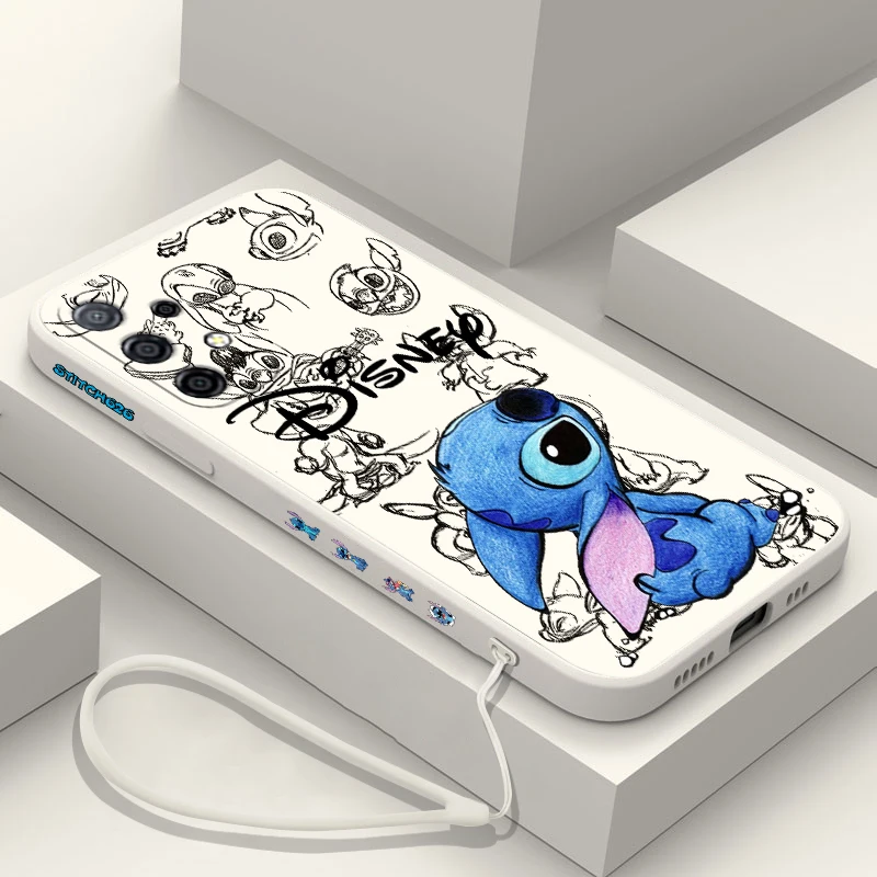 Disney Super Cute Stitch Case For Samsung Galaxy S24 S23 S22 S21 S20 S10 Note 20 Lite Ultra Plus FE 4G 5G Cover With Hand Strap