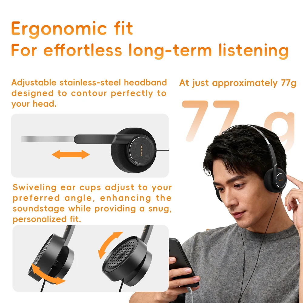 FiiO Wind/ WIND PRO Półotwarte słuchawki przewodowe HiFi, 40mm przetwornik dynamiczny, ciepły dźwięk HiFi, optymalizacja wokalu, słuchawki z mikrofonem — zdjęcie produktu 5