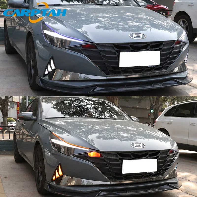 Car LED DRL 12V Daylights For Hyundai Elantra 2021 2022 Yellow Turn Signal Daytime Running Light Car Foglamp