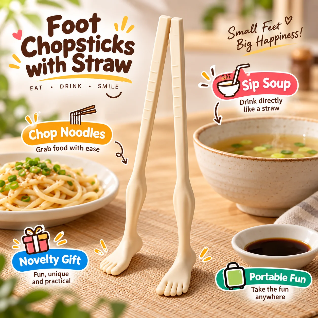 Funny Kitchen Gadgets Gifts - Funny Foot Chopsticks with Straw 2