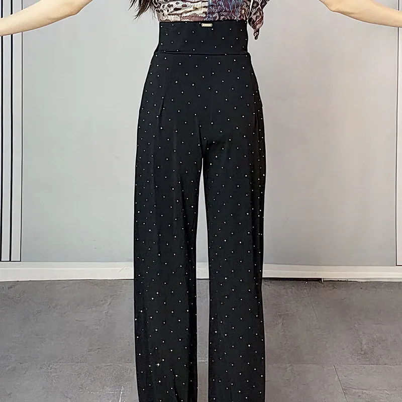 

2026 New High Waisted Modern Wide Leg Pants Samba Chacha Tango Dress Adult Latin Dance Pants For Women Ballroom Pants XH4867