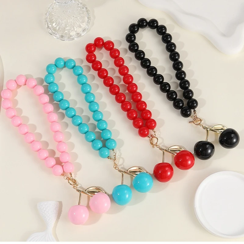 Cherry Pendants Acrylic Beads Necklaces Environmentally Friendly Resin Women Personalized Fashion Necklace Charming Jewelry