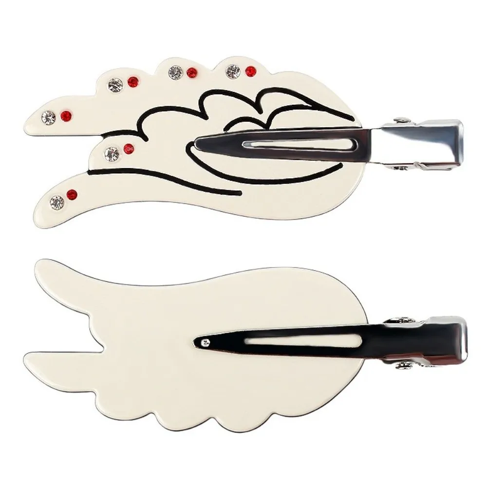 2 piezas de pinzas para el cabello de cristal con diamantes de imitación, sin marcas, de acetato coreano, accesorios cosméticos para el cabello con diseño de dopamina, horquillas para niñas con forma de ala