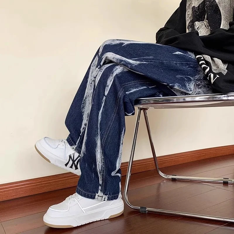 

Tie Dye Straight Leg Jeans plus Size 300 Pou for Men And Women Couples Trendy High Street Loose Wide Leg Pants Autumn Winter