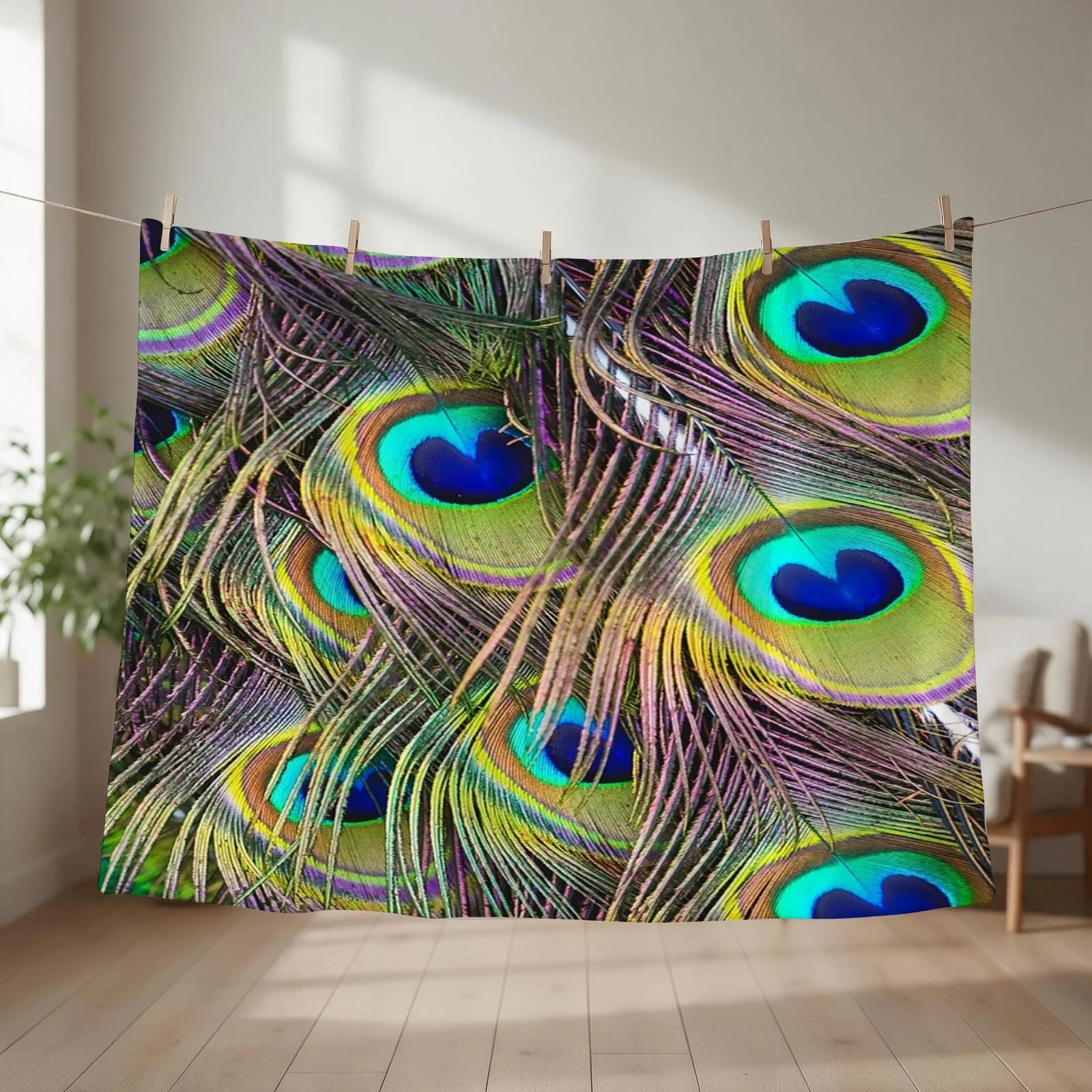 Brilliant Peacock Feathers Throw Blanket couch cozy soft plush fuzzy picnic outdoor blanket