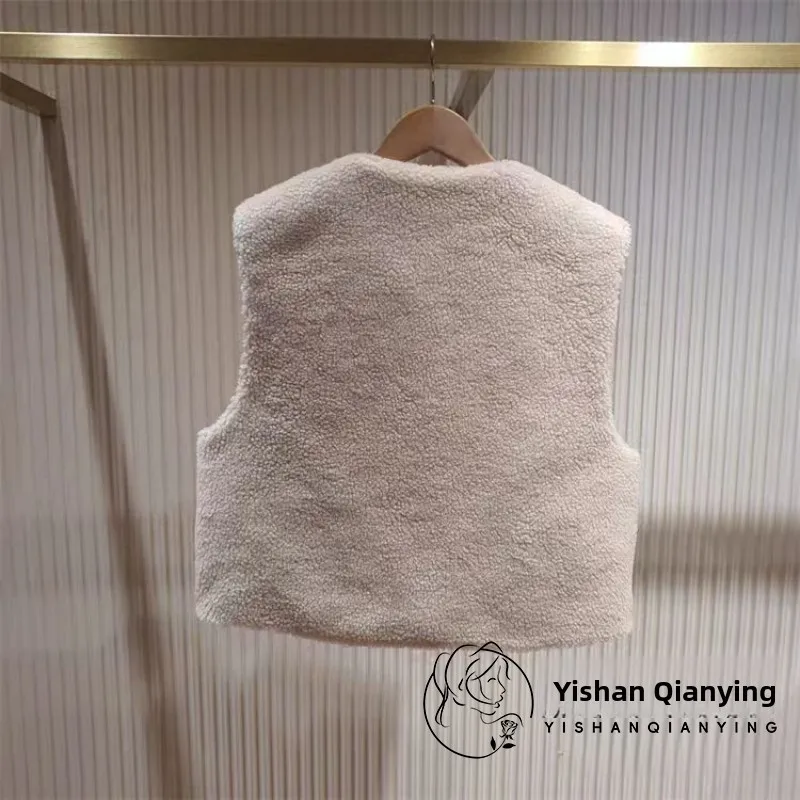  Lamb Fur Vest Double-Sided Wear Single-Button Autumn Winter Faion Outerwear round Ne Commute Sle Pure Color