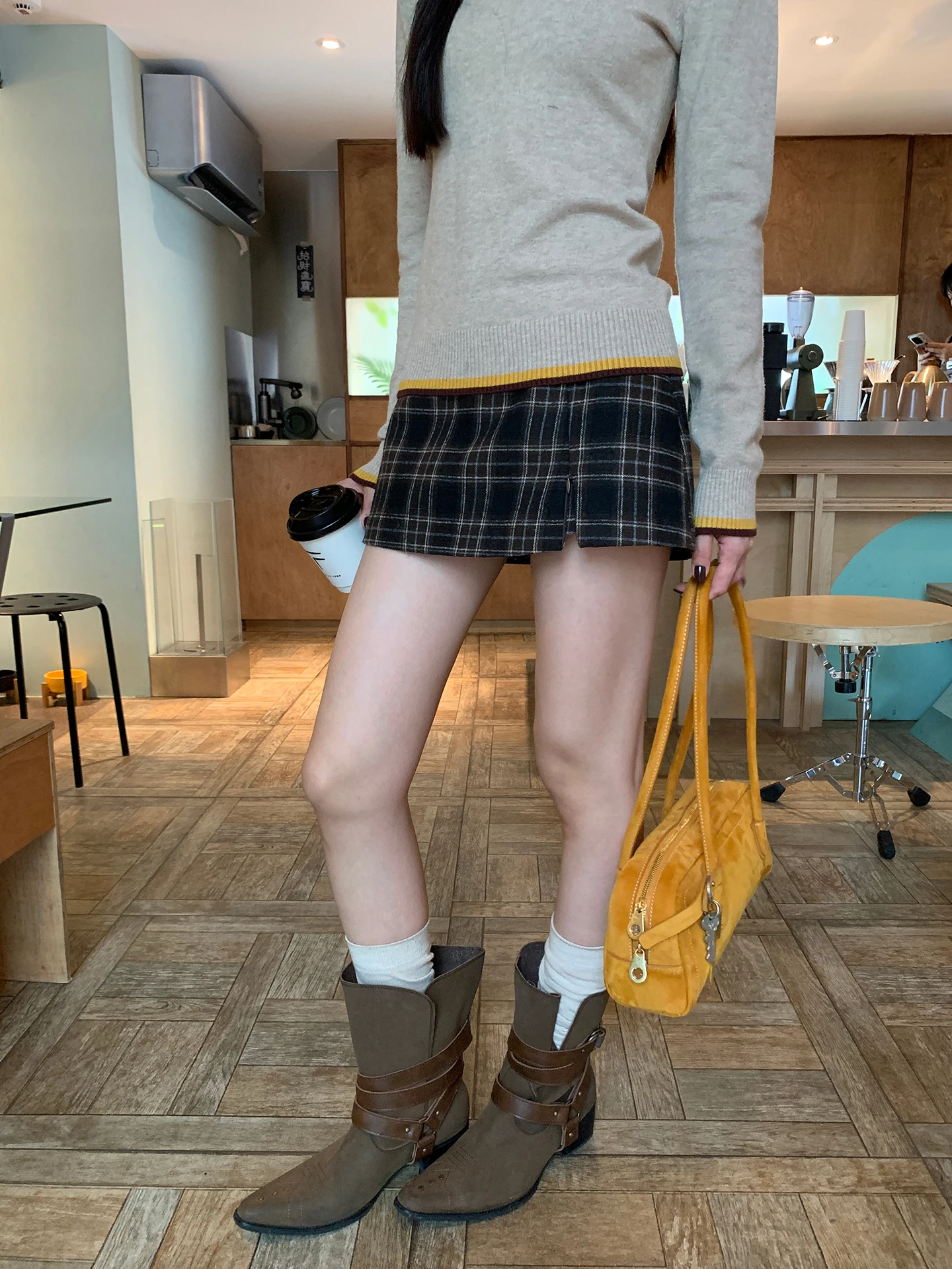 

Red ulari A-Line Skirt Women's Autumn Winter Plaid Wrap around Skirt Small Size Beautiful ort Skirt