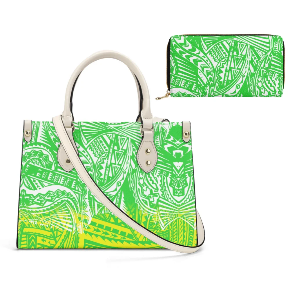 

Customizable Polynesian Women Combo Bag Large Travel Tote Fashionable Island Design Interesting Leather Wallet