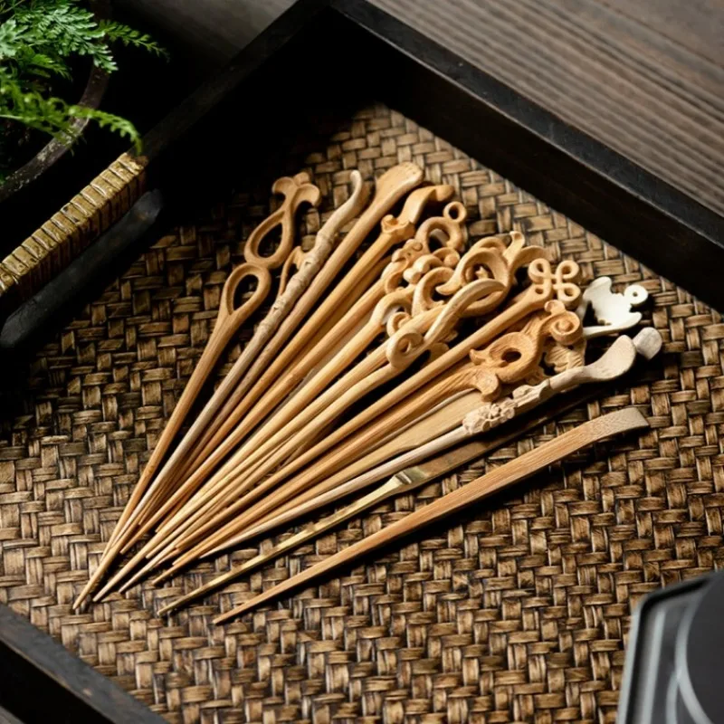 Bamboo Handmade Tea NeedleTraditional Zen Kung Fu Teaware Accessories Hanfu Hairpin Ma Mian Dress Vintage Hair Decoration