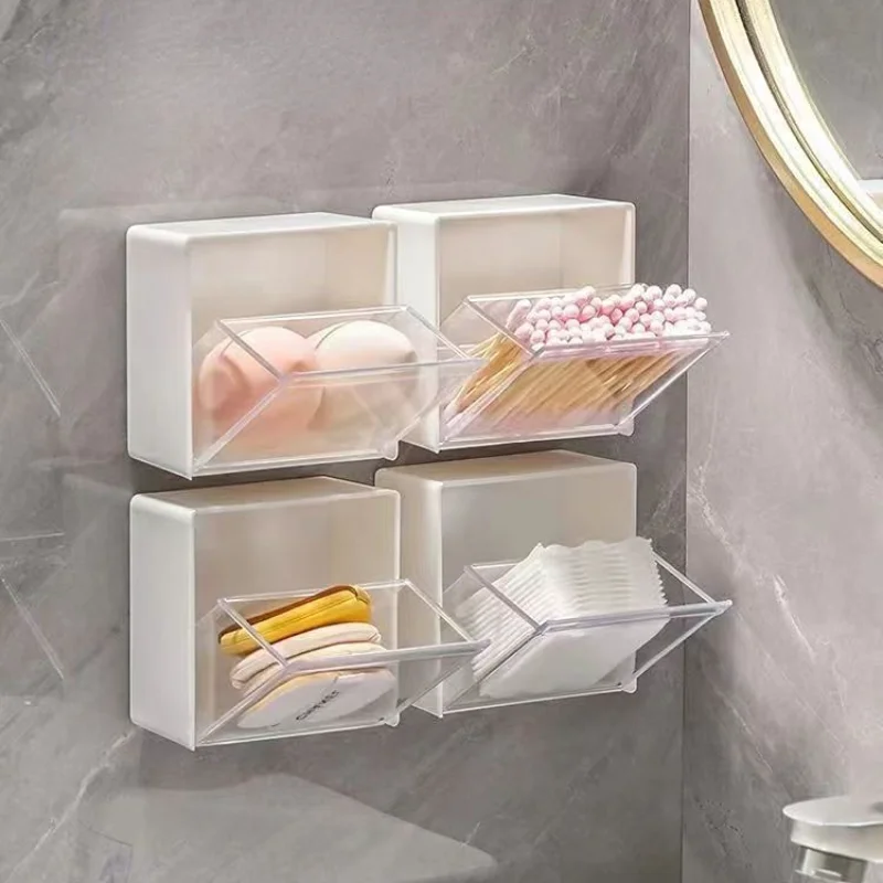 Wall-mounted Storage Box Dustproof Storage Case Cotton Swabs Makeup Stoarge Organizers Transparant Box Home Storage Organization