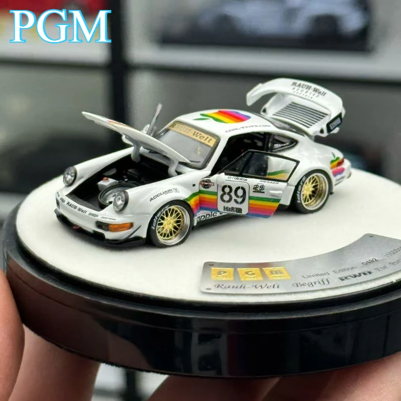 PGM1:64 alloy 911 RWB 964 white apple imitation car model car set for adult collection, display item, boy's gift