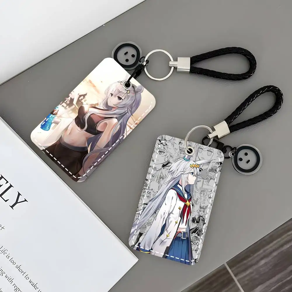 Anime Uma Musume Oguri Cap Card Case Keychain Access Card Bag Key Tag Ring Leather Card Holder Key Ring Access