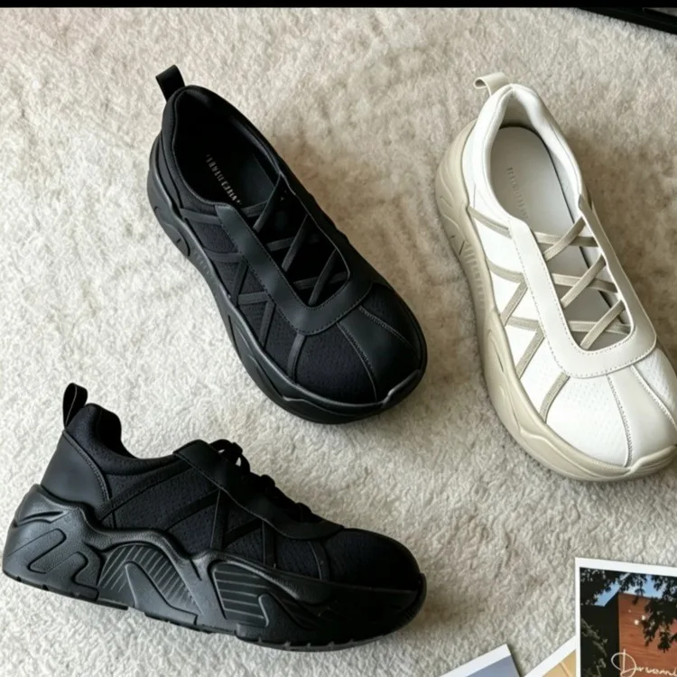 Mesh Cut Out Platform Sneakers Women Slip On Thick Sole Casual Shoes Breathable Cross Strap Walking Footwear For Street Wear
