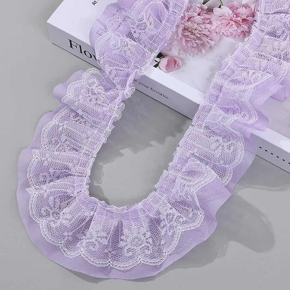 5 Yards Length Lace Fabric Trim Solid Color Fold Wave Design Embroidery Trim Sew On Applique 5.5cm Width Wedding Lace Trim