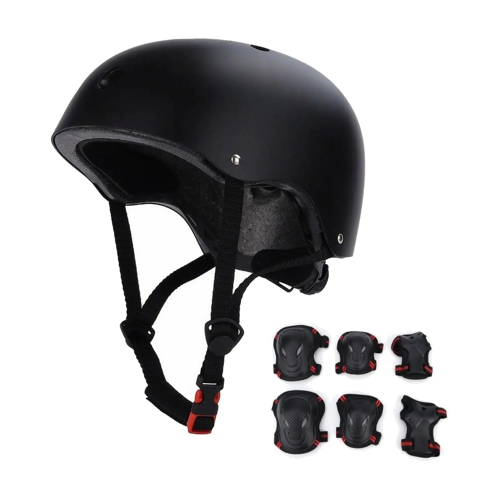 ABS Hard Shell Skate Helmet with Knee Pad Elbow Pad Wrist Guard Set for Skateboarding Biking Scooter Riding Safety