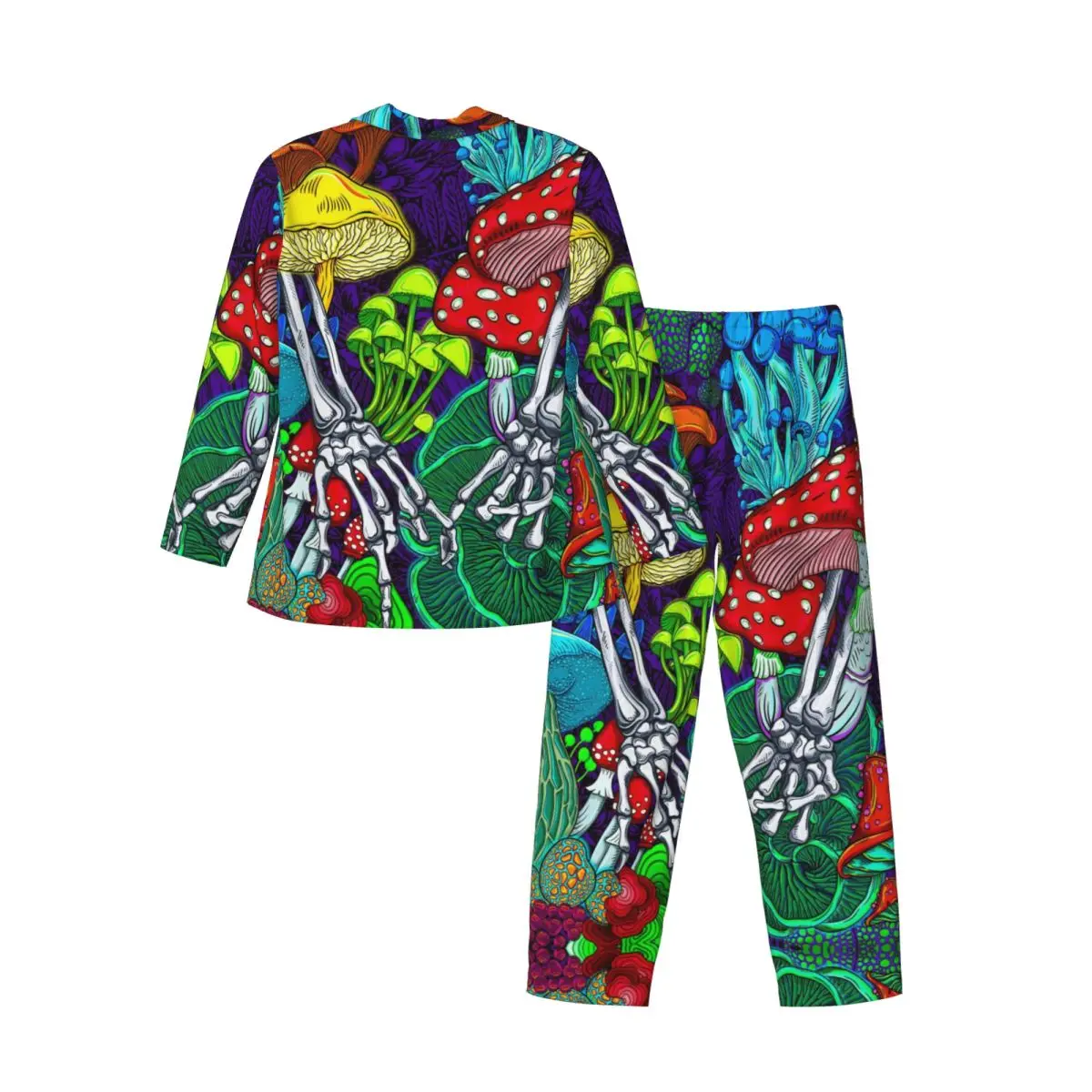 Men Pajamas Set of Autumn Winter Long-Sleeved Psychedelic Mushroom Sprin Skull Home Clothing Sleepwear 2PCS/Set