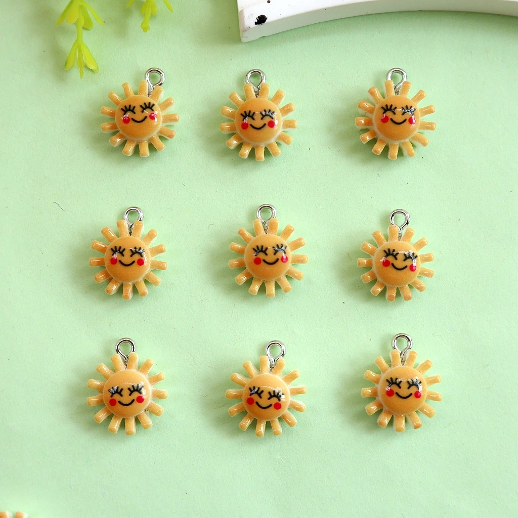 

20pcs Mini Resin Sun Pendants - Adorable Smile 1.5cm Radiant Charm for Jewelry Keychain & Bracelet Necklace Accessory