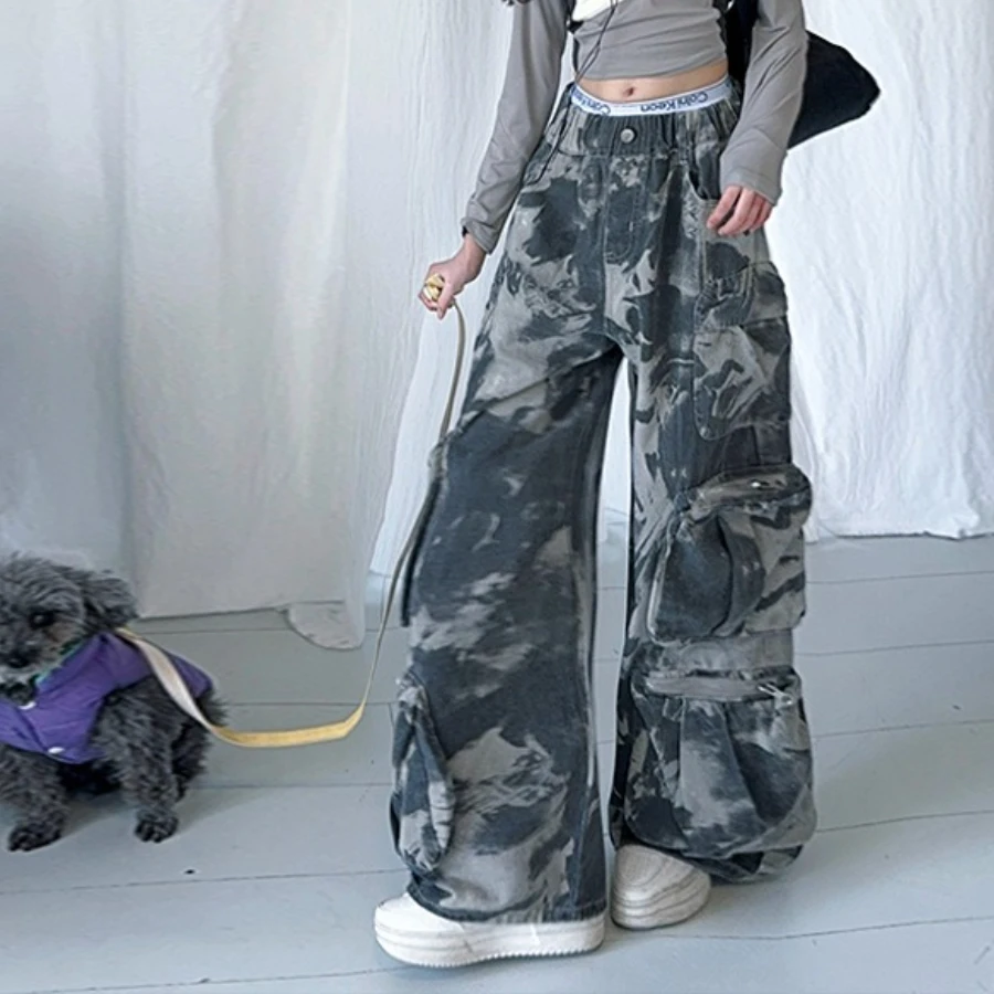 

2025 New Girls Cargo Pants Summer - Camo Wide Leg Joggers Casual Loose Trousers for Teen Kids Streetwear 10 12 14 Years