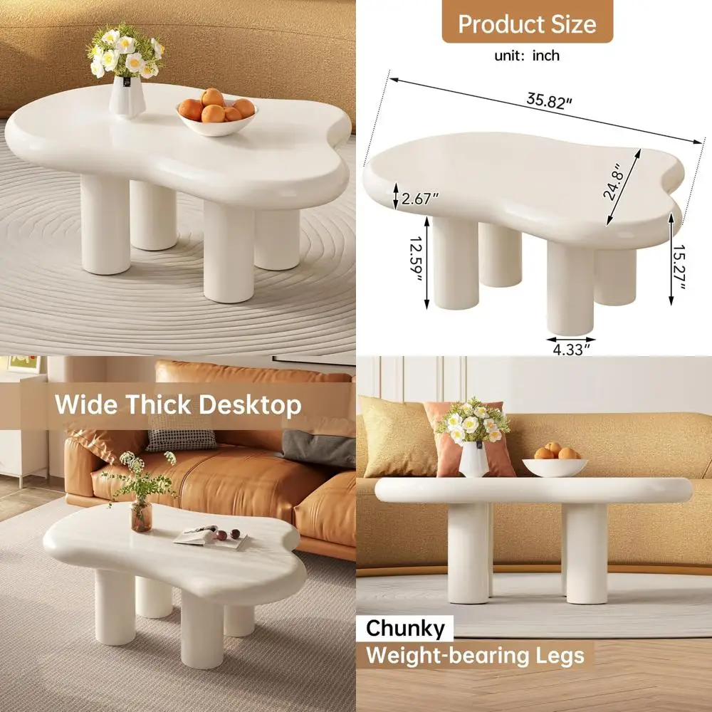 

Modern Round Coffee Table with Thick Tabletop and Sturdy Legs, Easy Match for Contemporary Living Spaces