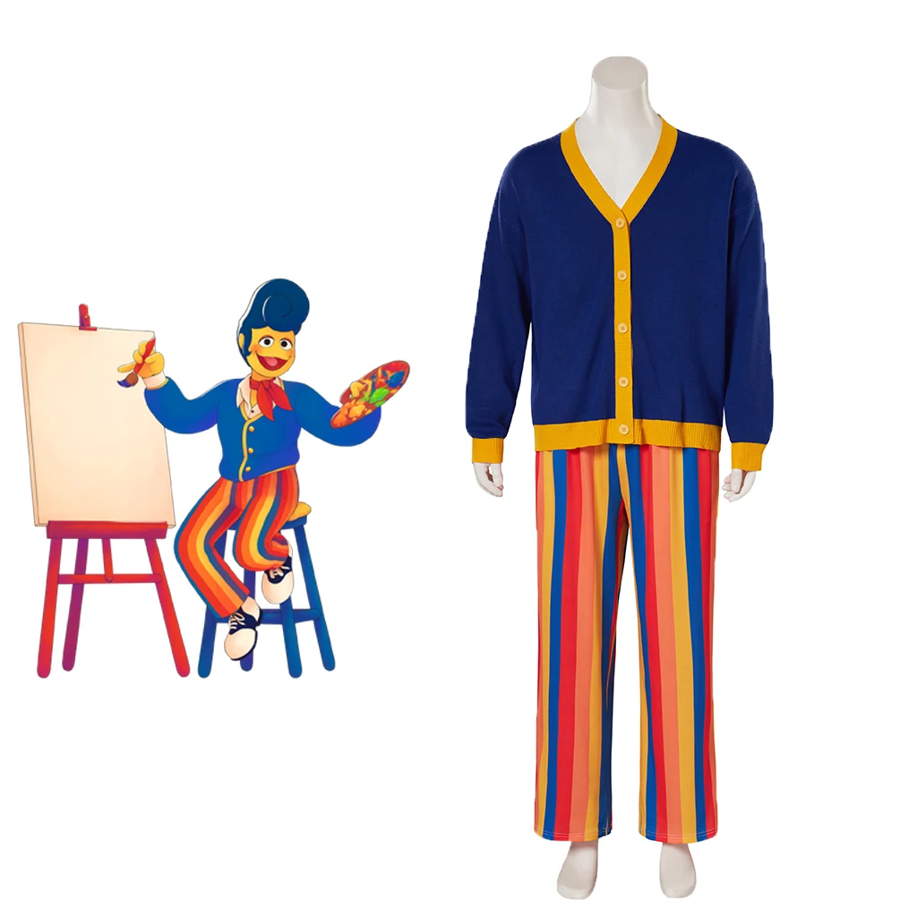 Wally Darling Cosplay Costume Adult Men\'s Blue Cardigan Rainbow Pants Suit Halloween Costume Outfit