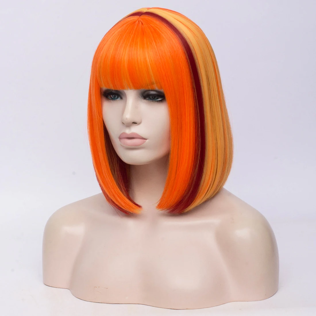 MSIWIGS Two Tones Bobo Cosplay Wigs Women Pink Blue Mixed Straight Wig with Bangs Short Synthetic Hair