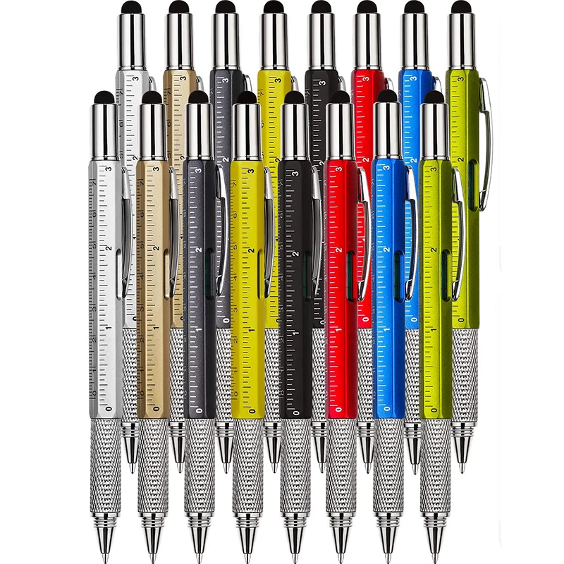 16Pcs Multifunction Ballpoint Pen with Handheld Tool Measure Technical Ruler Screwdriver Touch Screen Stylus Spirit Level