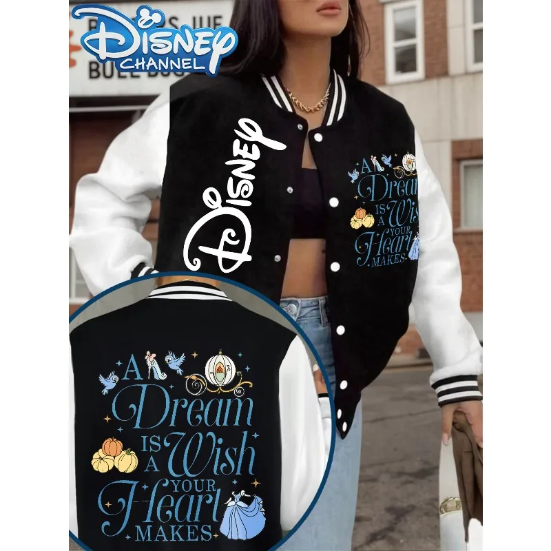 Disney Women's Cinderella Castle and Princess Jacket Autumn/Winter New Casual Fashion Unisex Streetw