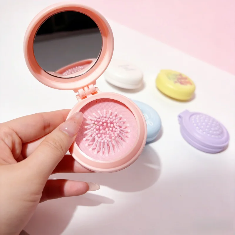 【Logo Custom】20Pcs Customized Macaron Solid Color Cute Mirror Integrated Mini Portable Air Cushion Massage Comb