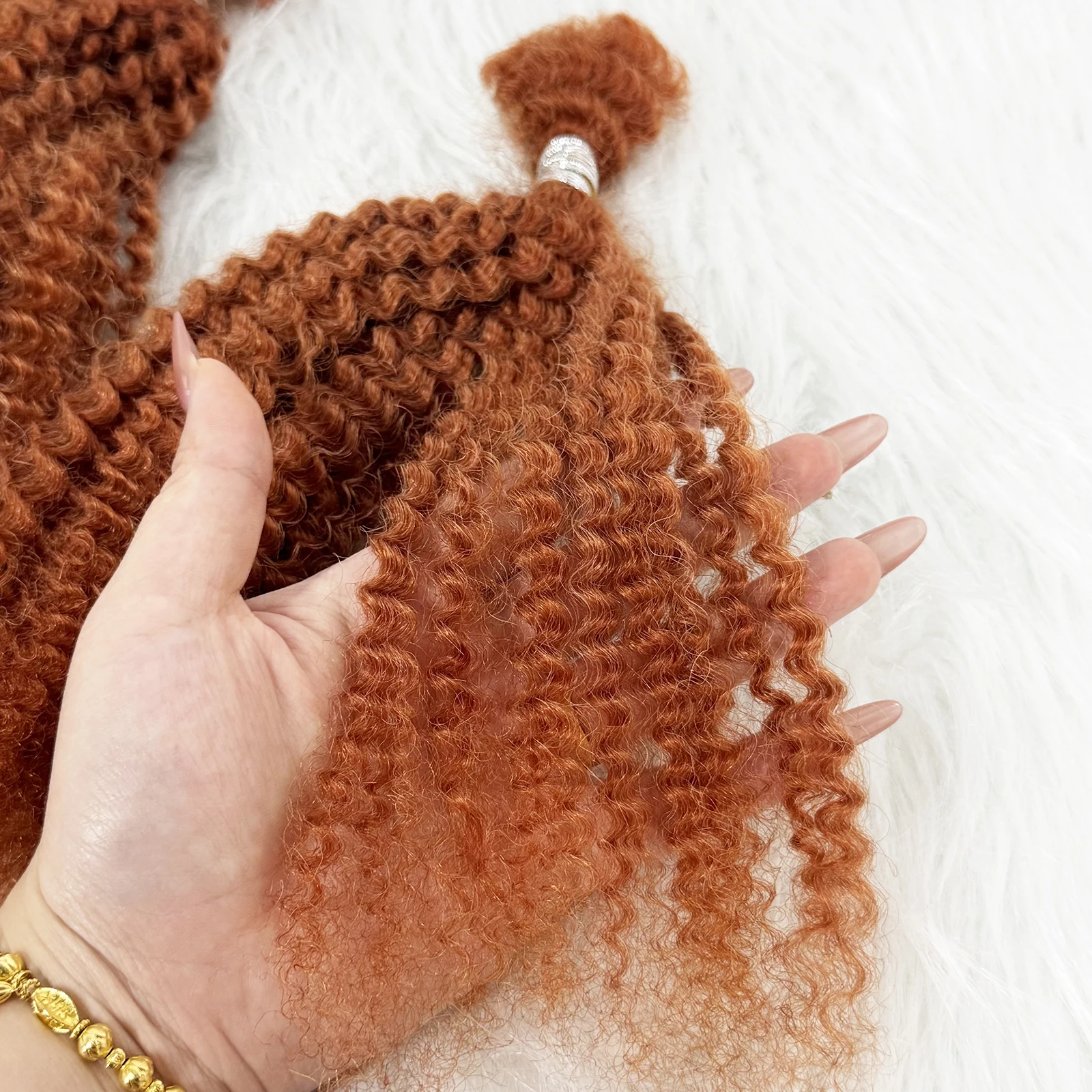 16 Zoll Afro Kinky Curly Echthaar-Bulk für Dreadlocks, Afro Kinky Bulk Echthaar zum Flechten, 30g/Packung, Färbbar – Detail 36