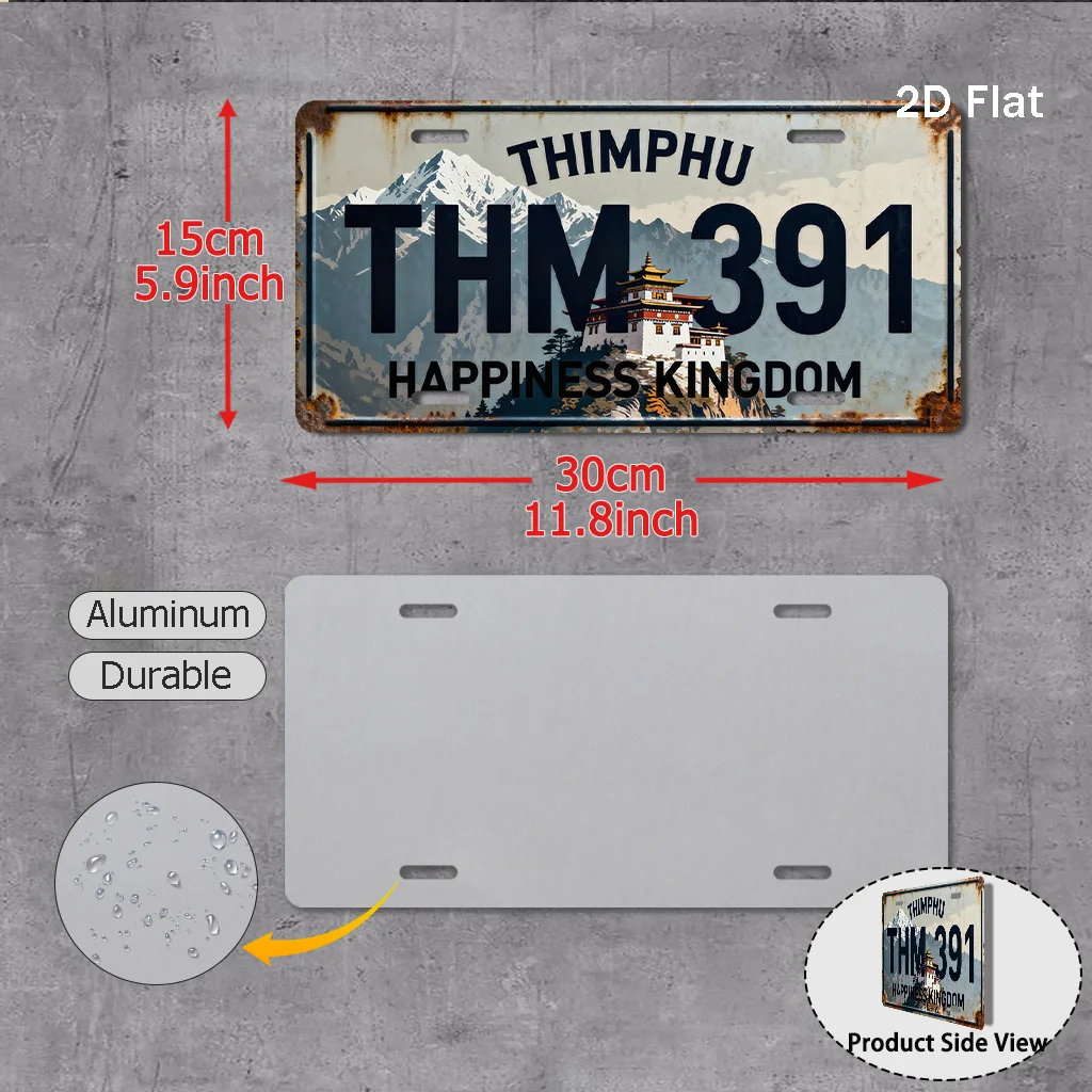 2D Flat Printing Thimphu Happiness Kingdom Vintage Aluminum Sign (29.97cm x 14.99cm), Decorative Exterior Wall Plaque
