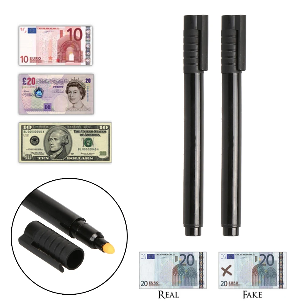 2pcs Banknotes Checkering Tools Portable Mini Currency Detector Pen Lightweight Banknotes Tester Pen Graffiti for Euro Pound