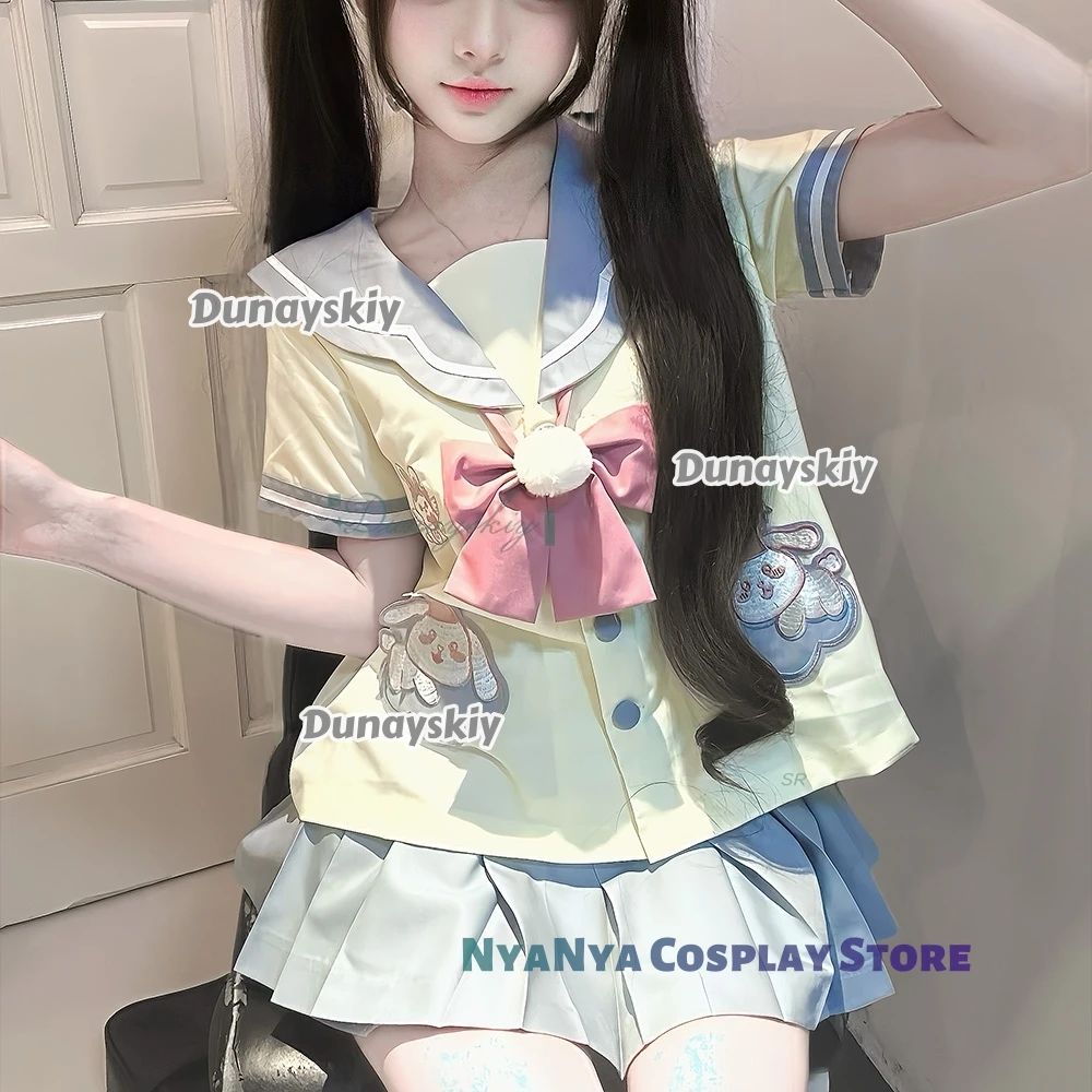 Uniforme escolar JK, bonito traje de marinero de conejo, novedad de 2025, pajarita, Falda plisada, ropa bonita, traje de Halloween para niñas y mujeres, Carnaval