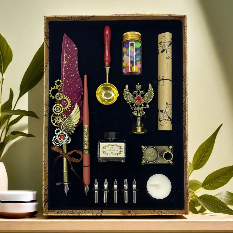 European Mechanical Wing Pen Stationery Box Wax Seal Stamp Set Birthday Holiday Party Souvenir Present