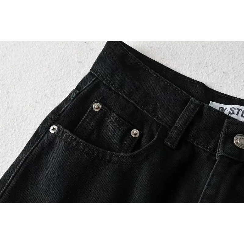 TRAFZR Vaqueros vintage de los años 90 para mujer 2025, cintura alta, pierna recta, dobladillo desgastado, silueta de gran tamaño, estilo callejero para primavera y otoño