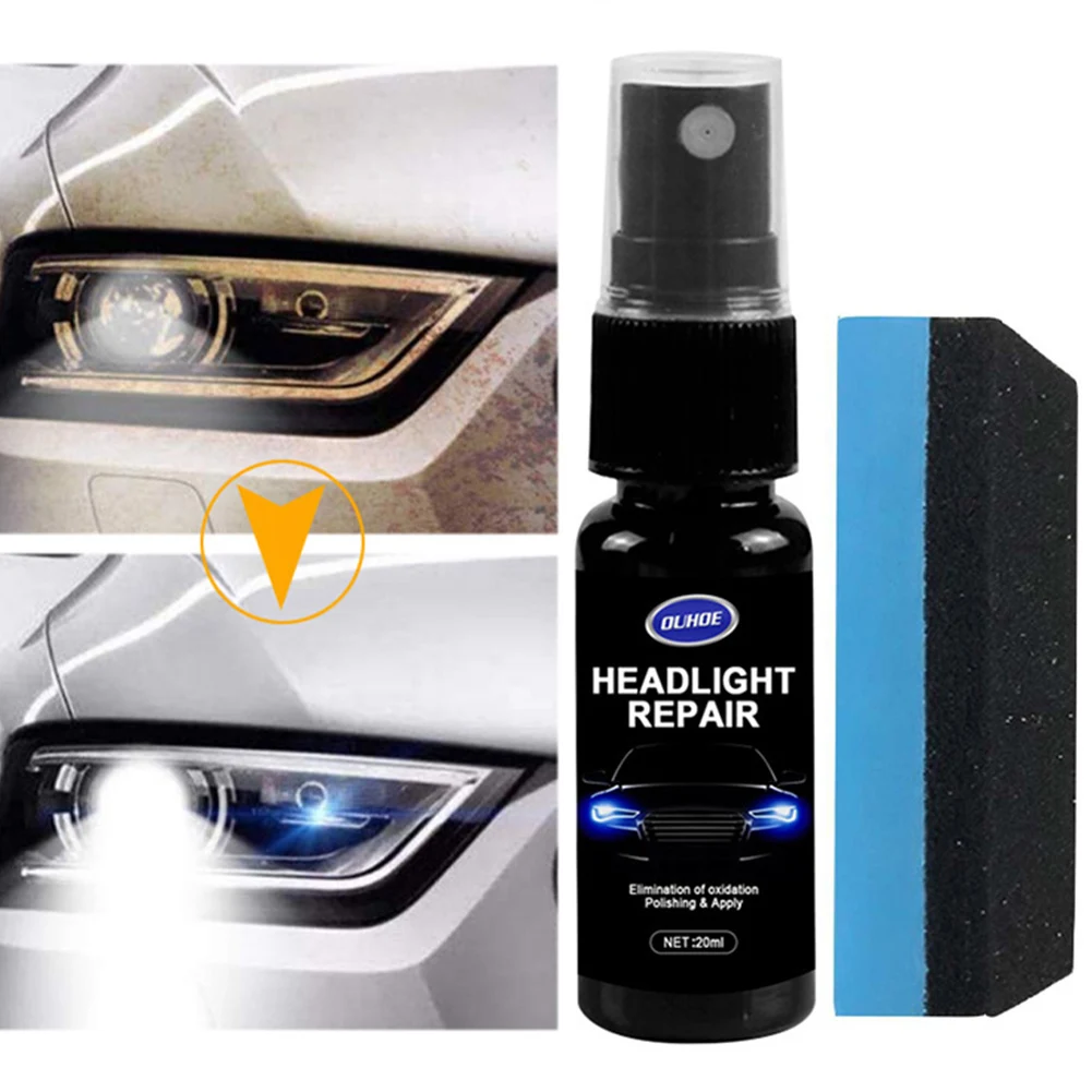 Headlight Polish Kit for Car 20ML Scratch Repair and Refurbishing Fluid with Sponge Instructions Buffing Cloth and UV Protection