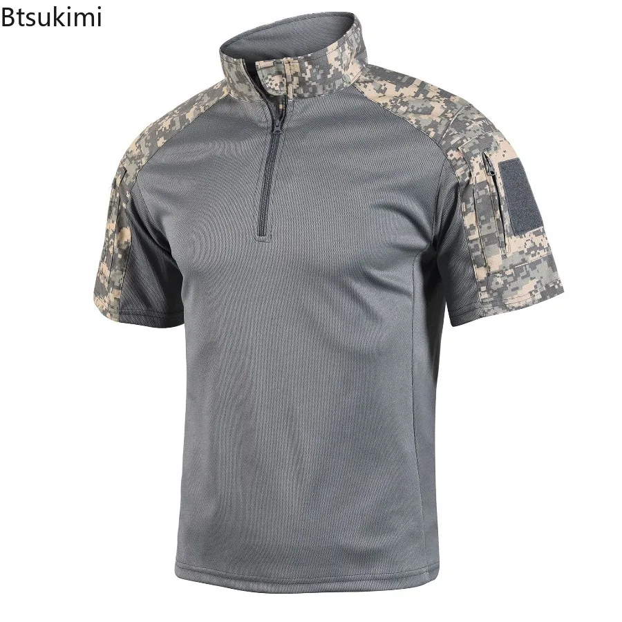 Summer Men's Tactical Shirt Short Sleeve Quick Dry Breathable Comfortable Outdoor Mountain Hiking Training Camo Fitness T-Shirt