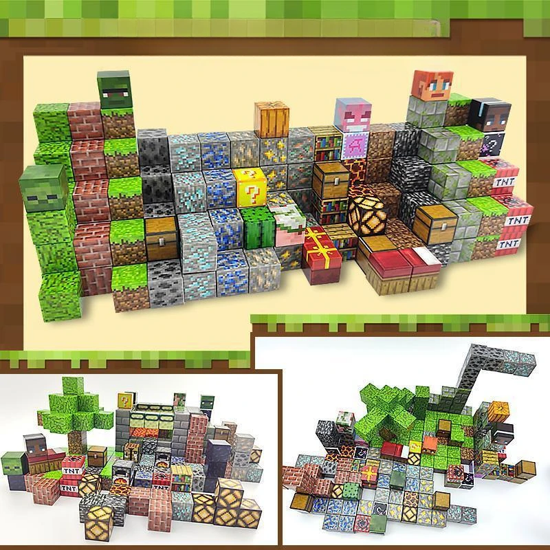 Minecrafts My World Magnetic Block Children's Puzzle Assembly Game Peripheral Mini Buildes Blocks  Children Sensory Toys Gifts