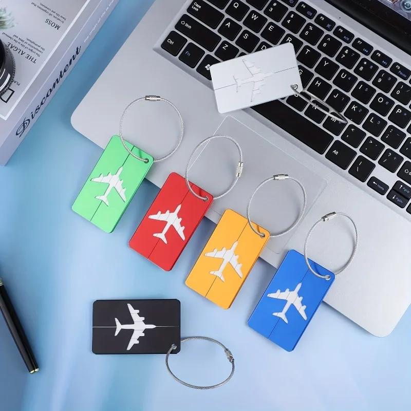 5PCS Durable Aluminum Luggage Tag Fashion Anti-theft Steel Ring Design Luggage Identification Aircraft Check-in Sling Tag
