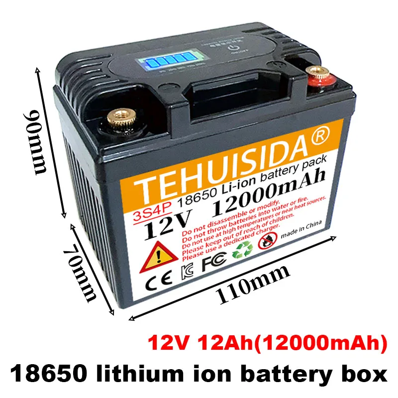 18650 12V 3S4P Battery Box 12000mAh Built-in 20A BMS Suitable for Agricultural Sprayers and Motorcycle Energy Storage Batteries