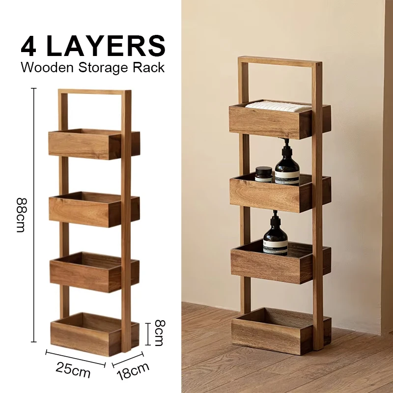 Solid Wood Rack 4 Layers Wooden Storage Rack Box Home Decoration Fruit Vegetable Snack Rack Kitchen Living Room Storage Basket