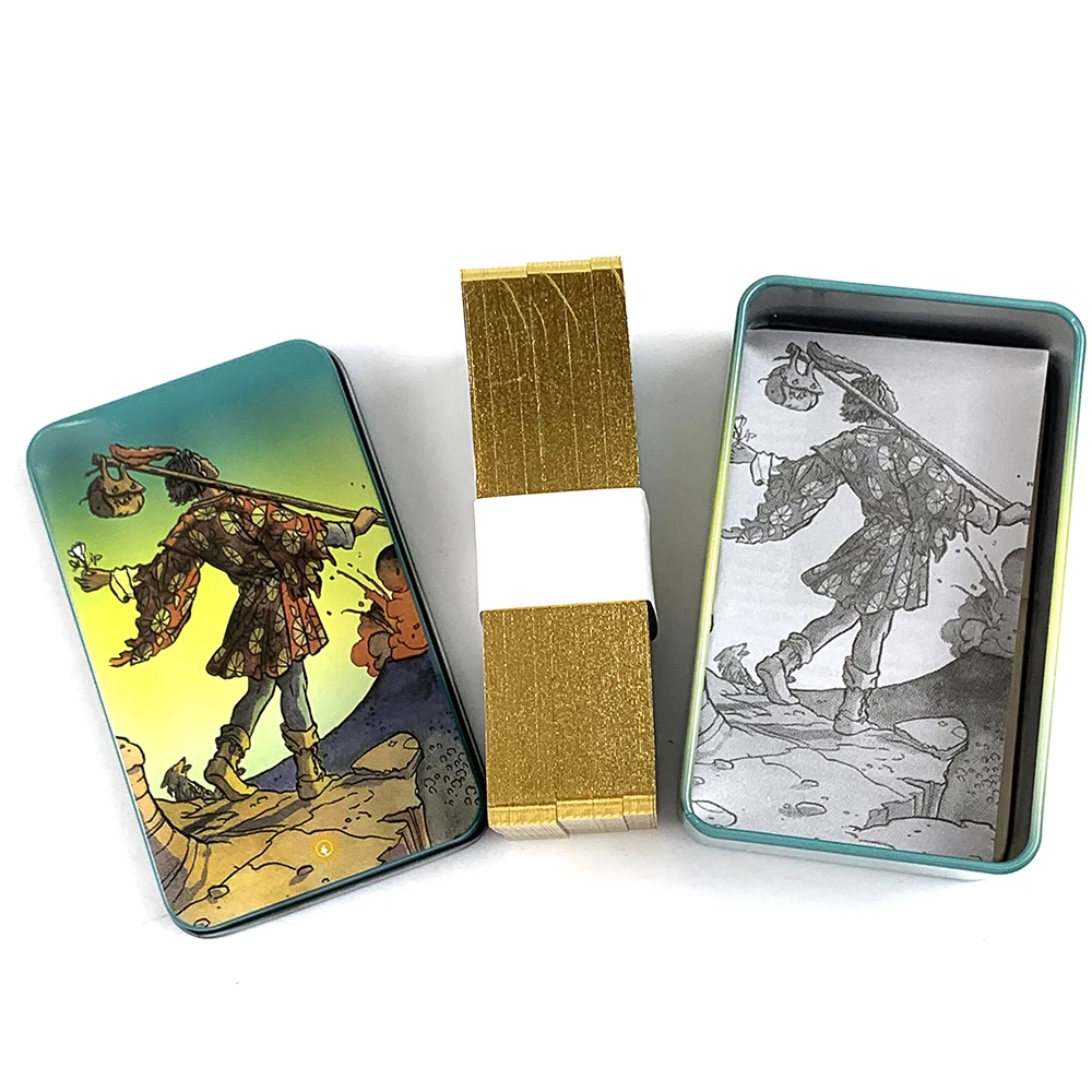 

Metal Box Gilded Edition Back Tarot Cards Deck With Paper Guidebook Classical Divination Board Game Halloween and Christmas Gift