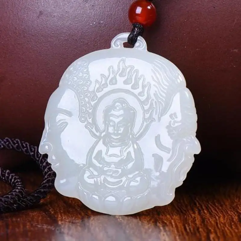

41-37mm Certified Natural White Jade Buddha Charm Necklace Men Women Chinese Nephrite Hetian Jade Buddha Pendant Necklaces