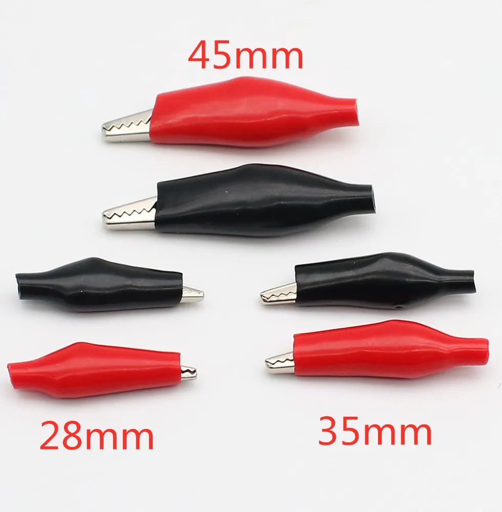 Pince crocodile en métal G98, pince électrique pour test de compteur de sonde, noir/rouge avec botte en plastique, 28mm/35mm/45mm, 10 pièces/lot