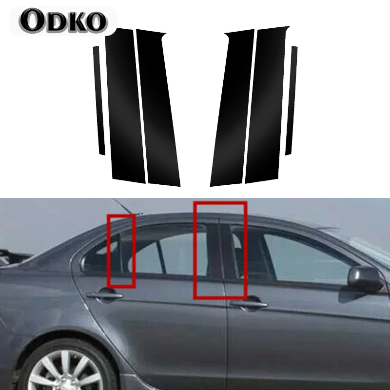 6Pcs Car Pillar Posts Stickers Moulding Exterior Parts For Mitsubishi Lancer EX/Sedan 2008-2017 Auto Window Door Decor Decal