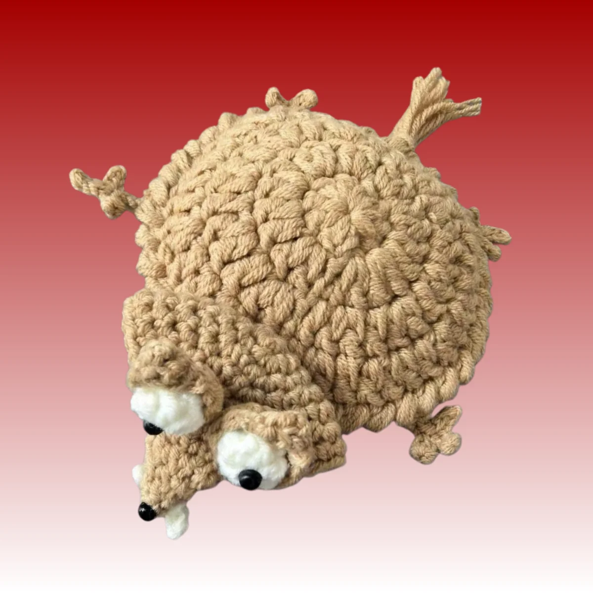 Squirrel Crochet Coaster, Beige Cute Animal Shaped Cup Mat with 3D Details, Decorative Table Accessory for Home and Office