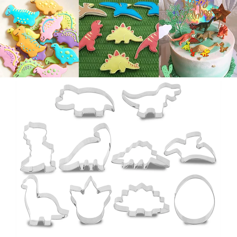 1set Dinosaur Cookie Cutter Mould Volcano Dino Animal Biscuit Fondant Mold For Kids Jungle Birthday Party Baking Cake Decor Tool