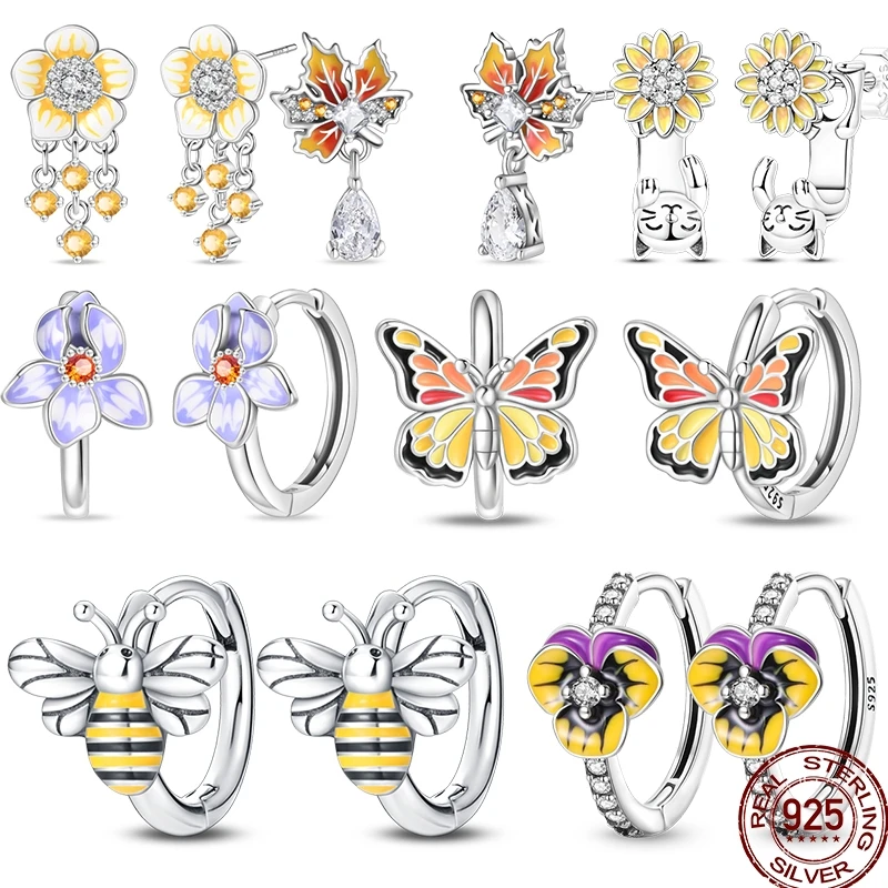 Fresh Spring Women's 925 Sterling Silver Tulip Rose Bee Fruit Original Design Earrings Fit Engagement Party Exquisite Jewelry