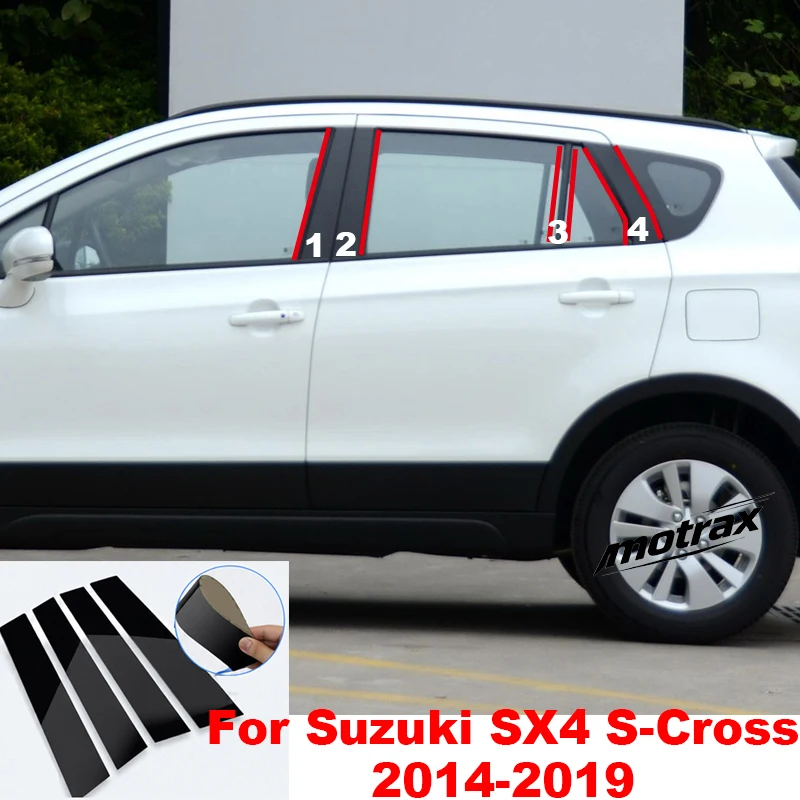 Car Glossy Door Trim Pillar Posts Middle Window Trim B C Column Sticker Decor Cover for Suzuki SX4 S-Cross 2014-2019