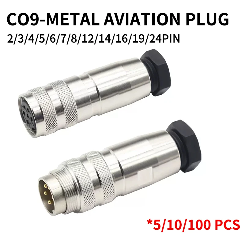 

5/10/100 Sets Aviation plug socket waterproof round connector gold plated C09 M16 series 8P 12 pins 14 16 19 24